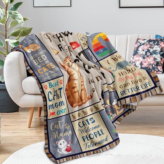Cat Mom Gifts, Cat Lover/Lady Gifts for Women, Cats Presents for Women Throw Blanket 50"x60"