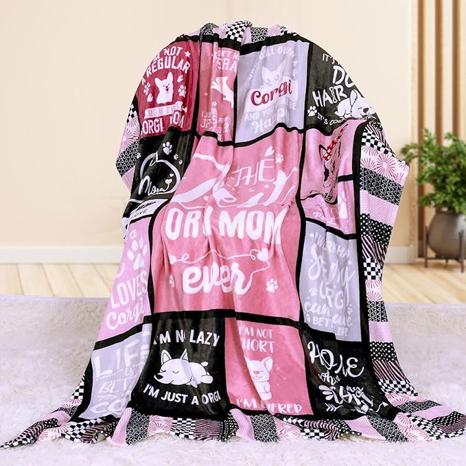 Corgi Mom Blanket for Dog Lovers Women Best Corgi Mom Ever 50”x60” Soft Throw Blanket Christmas Dog Themed Gifts for Girls
