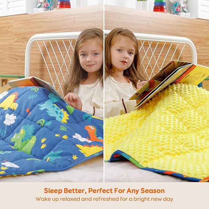 Uttermara Weighted Blanket 3 lbs, Ultra Cozy Minky Fleece and Cotton Sided with Cartoon Patterns, Reversible Heavy Blanket Great for Calming and Sleeping, 36x48 inches, Blue Dinosaur Park
