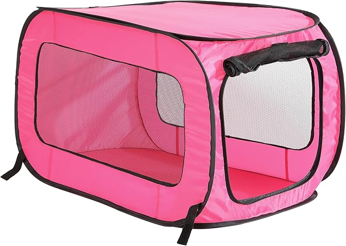 Beatrice Home Fashions Portable, Collapsible, Pop Up Kennel Travel Cat and Dog Crate, 32.5" L x 19.5" W x 19.5" H, Fuchsia