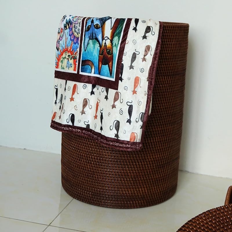 Throw Blanket - Colorful Cat Design Boho Blanket, Ultra Soft Rustic Quilt For Sofa, Couch, Bed, Bath Towels - Lightweight Bohemian Blankets - Cute Decorative Throw Coverlet (39x59 inch)