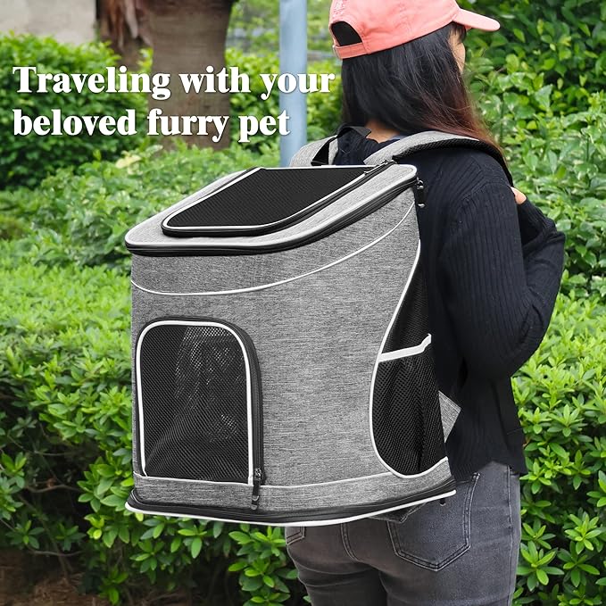 HiCaptain Pet Carrier Backpack for Small Dogs and Cats, Foldable Cat Carrier Backpack with Safety Lock Zipper and Breathable Mesh for Hiking Camping Travel Outdoor Use-Hold Pets Up to 17 Lbs