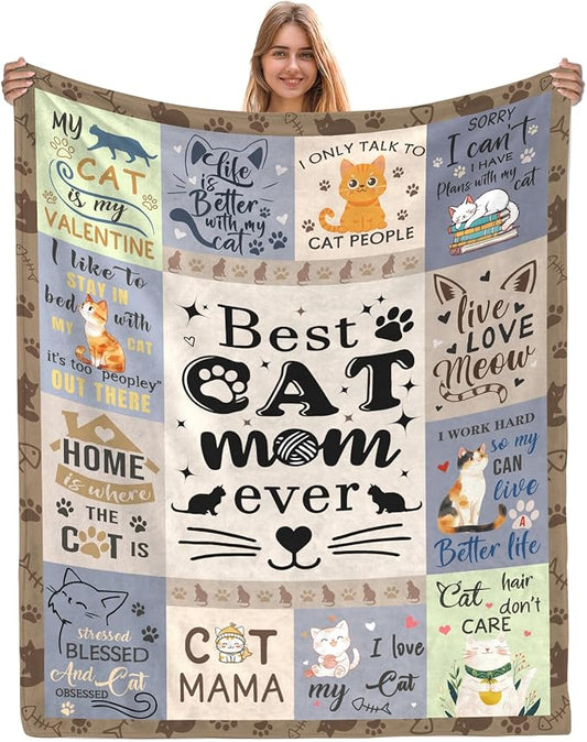 Cat Gifts for Women, Cat Mom Blankets 50x60 Inch, Cat Blanket for Women, Gifts for Cat Lovers for Mothers Day Christmas Thanksigiving