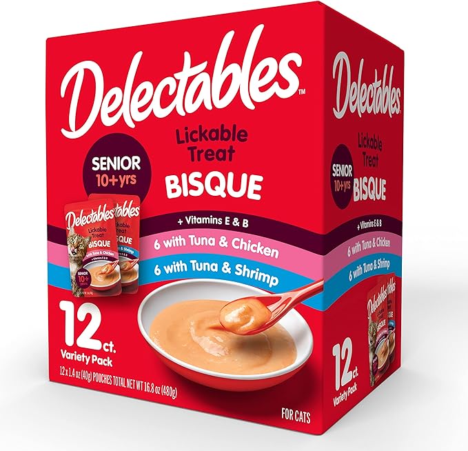 Hartz Delectables Bisque Lickable Wet Cat Treats for Senior Cats, Senior Variety 12 Countt