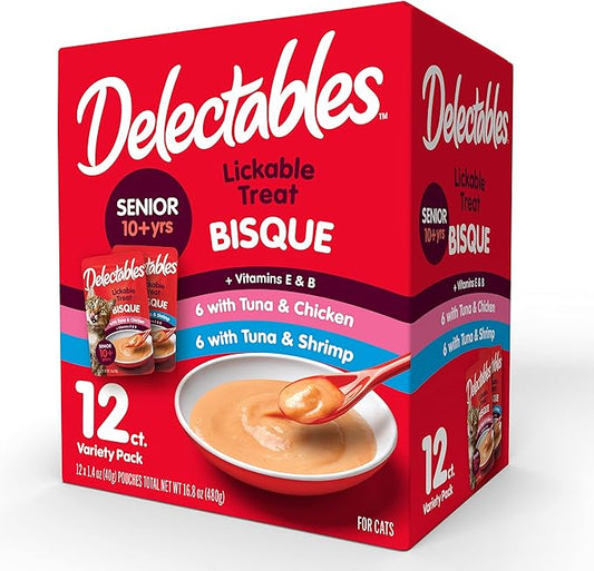 Hartz Delectables Bisque Lickable Wet Cat Treats for Senior Cats, Senior Variety 12 Countt