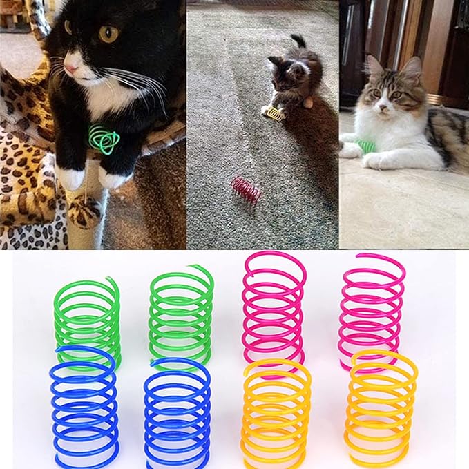 46 Pcs Cat Spring Toys Set, Colorful Cat Spring Toy and Cat Tube Toy Interactive Cat Toy for Indoor Cats, Playful Flexible Cat Plastic Coil Spiral for Kittens to Swat, Bite, Hunt (Random Color)