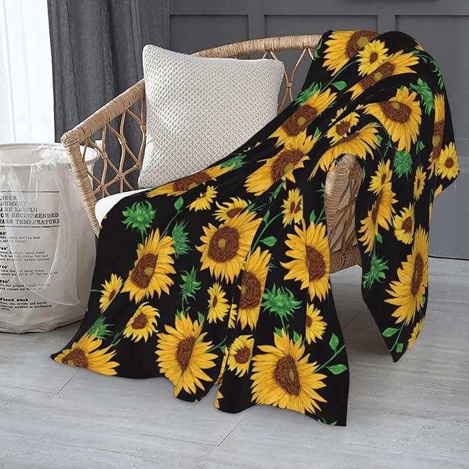 Sunflower Blanket Throw 80"X60", Cozy Lightweight Plush Sunflower Print Blanket, Gifts for Kids Adults