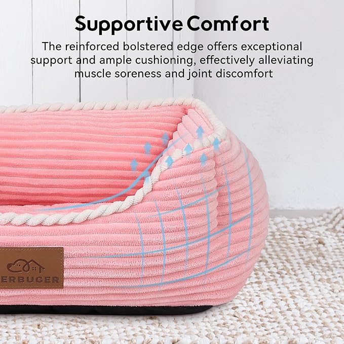 Cat Dog Bed for Pets, Rectangle Pet Bed Gift for Puppy and Kitten, Machine Washable Calming Fluffy Pet Couch Sofa for Indoor Outdoor, Portable Soft Cat Bed with Non-Slip Bottom (Small, Pink)