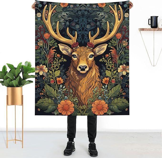 Deer Soft Throw Blanket Flannel Fleece Blankets Warm Cozy Lightweight Fuzzy Blanket for Bed Sofa Couch Home Decor 60"X50"