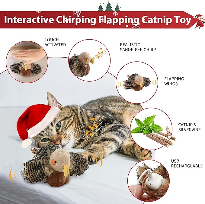 PETGEEK Gigwi Flapping Bird Cat Toys for Indoor Cats, Rechargeable Lifelike Interactive Bird Cat Toy Tweet, Flapping Wings & Lively Chirping, Best Gift for Birthday, Thanksgiving, Christmas, New Year