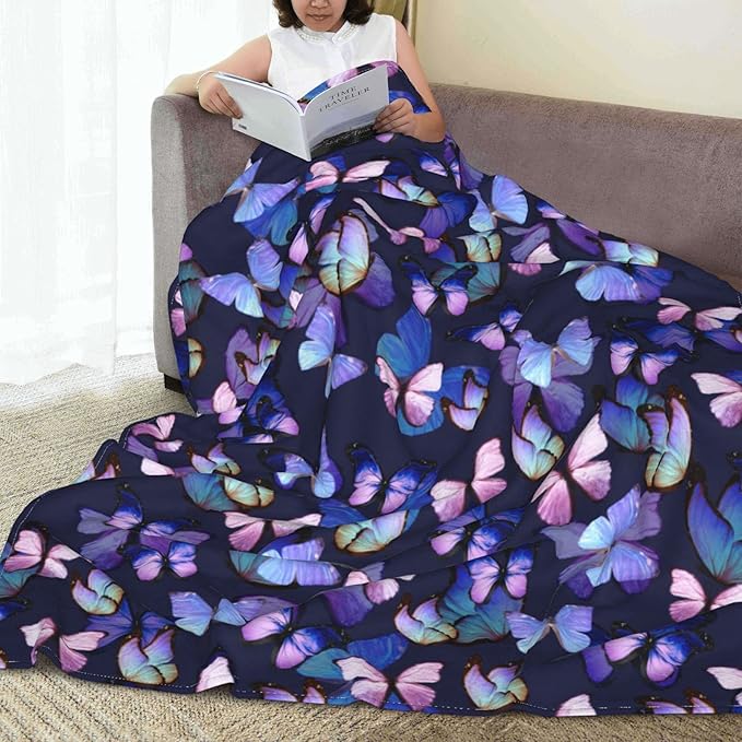 Butterfly Throw Blanket Cozy Flannel Fleece Blanket Air Conditioning Blanket for Living Rooms Sofa 80"x60"