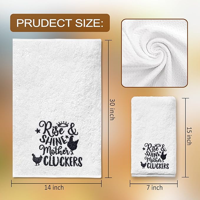 Farm Animal Hand Towels for Bathroom, Farmhouse Rooster Cow Decor Embroidered Dish Towels, Farmhouse Decor Gifts Decorative New Home Tea Hand Towels, 100% Cotton Soft Towels for Kitchen 14x30 Inches