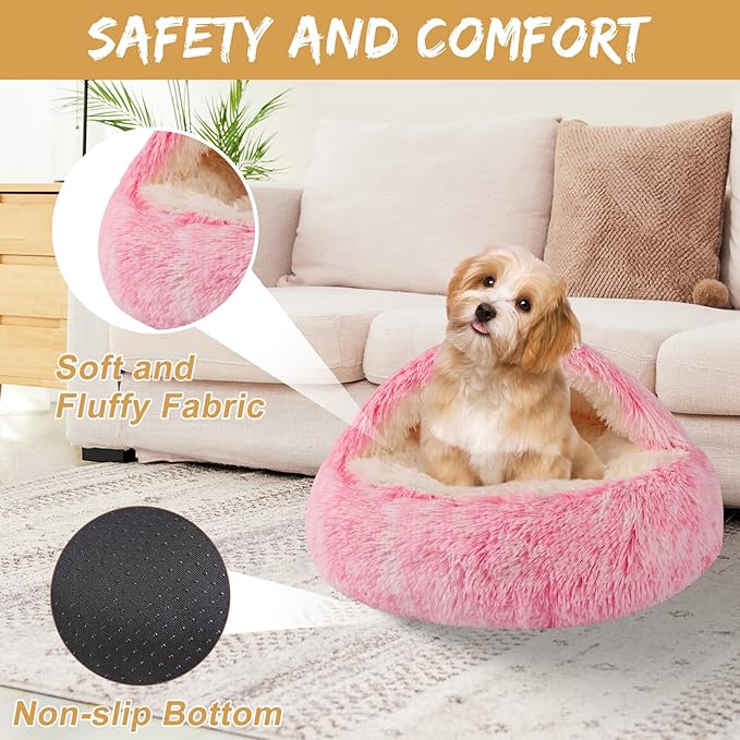 Dog Beds for Small Dogs, Cat Bed Cave, Washable Cute Cat Bed, Cozy Nook Pet Bed for Dogs or Cats, Anti-Slip Puppy Bed Fits up to 12 lbs Pets(Pink, 20" x 20")