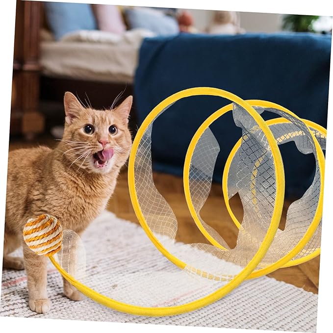 Foldable Cat Tunnel Toy for Kittens Interactive Scratching Plaything with Crinkle Ball Feather Indoor Cat Activity Tunnel Design for Fun and Engagement