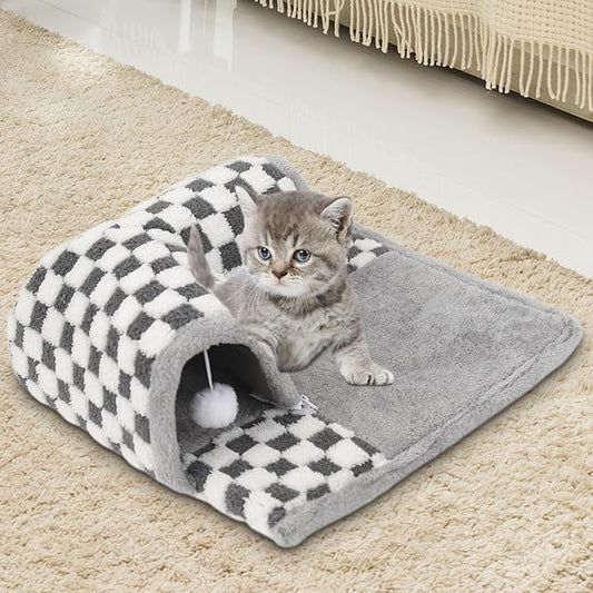 Kitten Tunnel Bed Mat for Indoor Kittens, Perfect Kitten Gift Toy, 3D Memory Foam Cat Tunnel Mat, Detachable & Machine Washable, Non-Slip Base, Black S