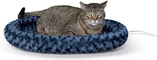 K&H Pet Products Thermo-Kitty Fashion Splash Indoor Heated Cat Bed, Heated Bed for Dogs or Cats with Removable Waterproof Heater Blue Large 16 X 22