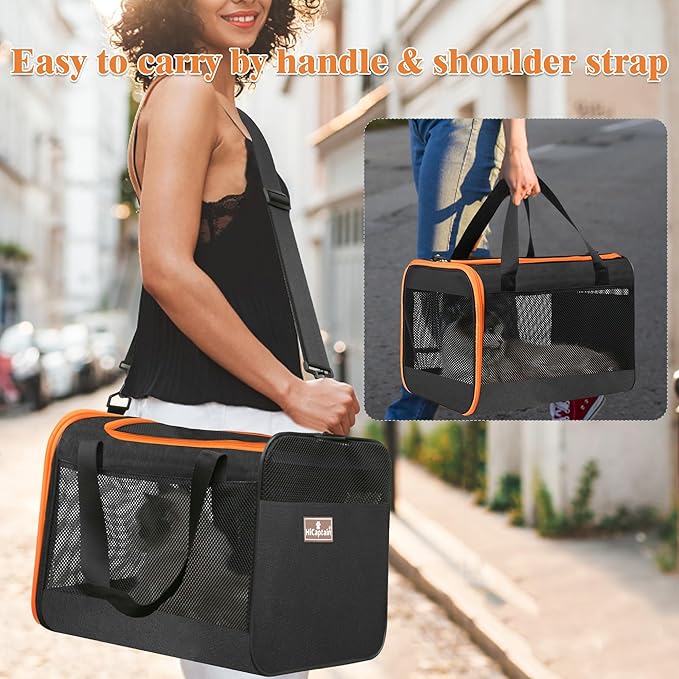 HiCaptain Black Cat Carrier Bag, Lightweight Soft Cat Carrier with Top Mesh Window, Breathable Pet Carrier for Medium Cats and Small Dogs Puppies up to 15 lb - Black