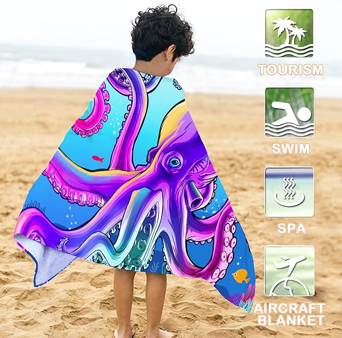 Bonsai Tree Large Octopus Beach Towel, Blue Microfiber Bath Towel for Women, Sand Free Quick Dry Travel Towels Large Octopus for Women Yoga Sports Adults 30" X 60"