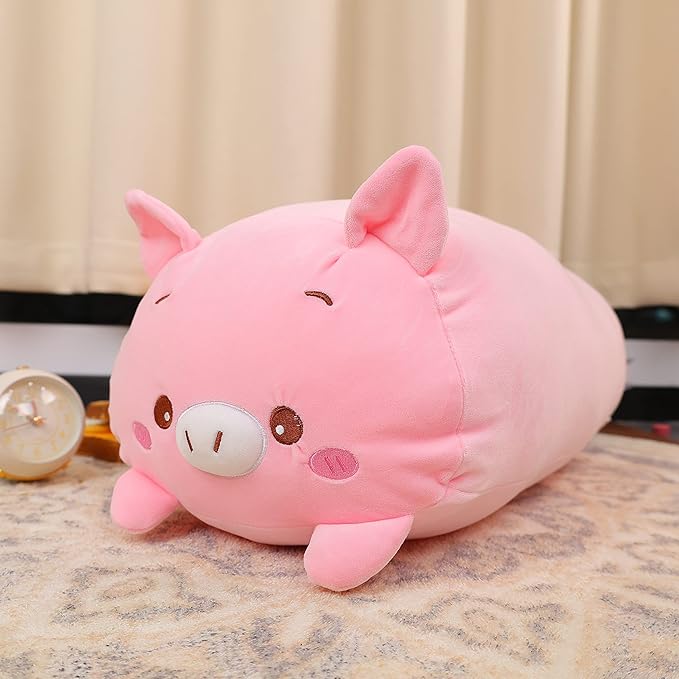 TemBe 23.6 inch Cute Large Pig Plush Stuffed Animal Pillow, Very Soft Squish Mellow Hugging Toy Gifts for Bedding, Kids Sleeping Cute Pillow (Pink Pig)