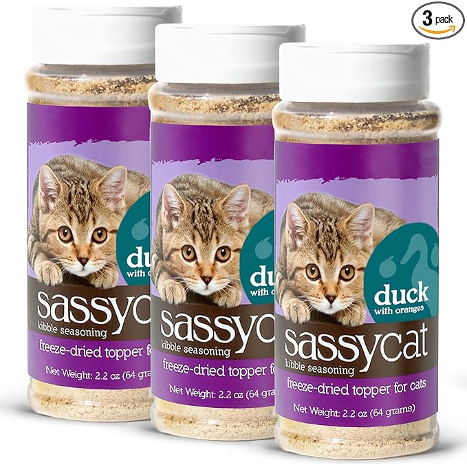 Herbsmith Sassy Cat Kibble Seasoning – Freeze Dried Duck – Cat Food Topper for Picky Eaters – Duck [Bundle x3]