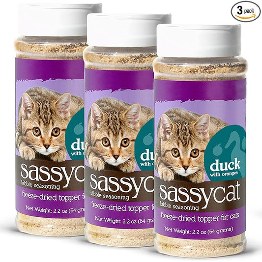 Herbsmith Sassy Cat Kibble Seasoning – Freeze Dried Duck – Cat Food Topper for Picky Eaters – Duck [Bundle x3]