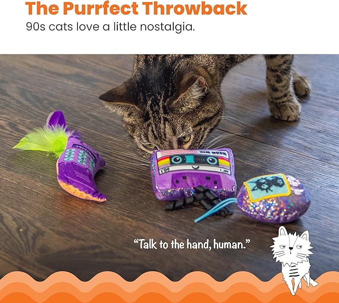 Catstages So Meowsome 90s Themed Plush Catnip Blend Cat Toys, 3Pk, Multicolored