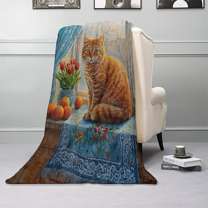 Cute Cat Blanket, Soft & Warm Flannel Throw Blanket - Lightweight Cozy Kitten Blankets for Travel, Sofa, Bedroom, Office for Adults Kids - Ideal for All Season 60"×50"