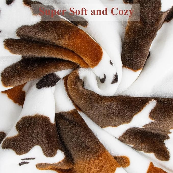 Cow Print Blanket | Soft Fleece Flannel Cozy Twin Size Blankets and Throws | Couch Sofa Bed Cow Wostern Blankets Throws | Girls Boys Adults Birthday Valentine's Day Christmas 60"x80" Black Brown