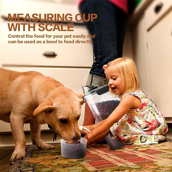 Dog Food Storage Container, 5-7 Lbs Airtight Pet Food Container, Cat Food Container Dispenser with Portable Handle, Pouring Spout and 4 Seal Buckles for Dogs Cats 2 Pack Grey