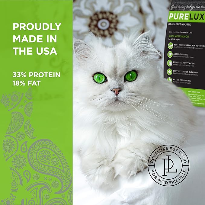 PURELUXE Grain and Gluten Free Cat Food, Persian Cat Elite Nutrition, Salmon, for Persian Cats at All Life Stages and Breeds, Made in The USA, 11lbs