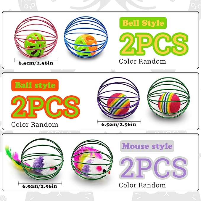 Andiker Cat Toy Ball,6pcs Cat Interactive Toy for Cats,Caged Mouse and Ball for Cats to Chase and Grab (Ball Toy)