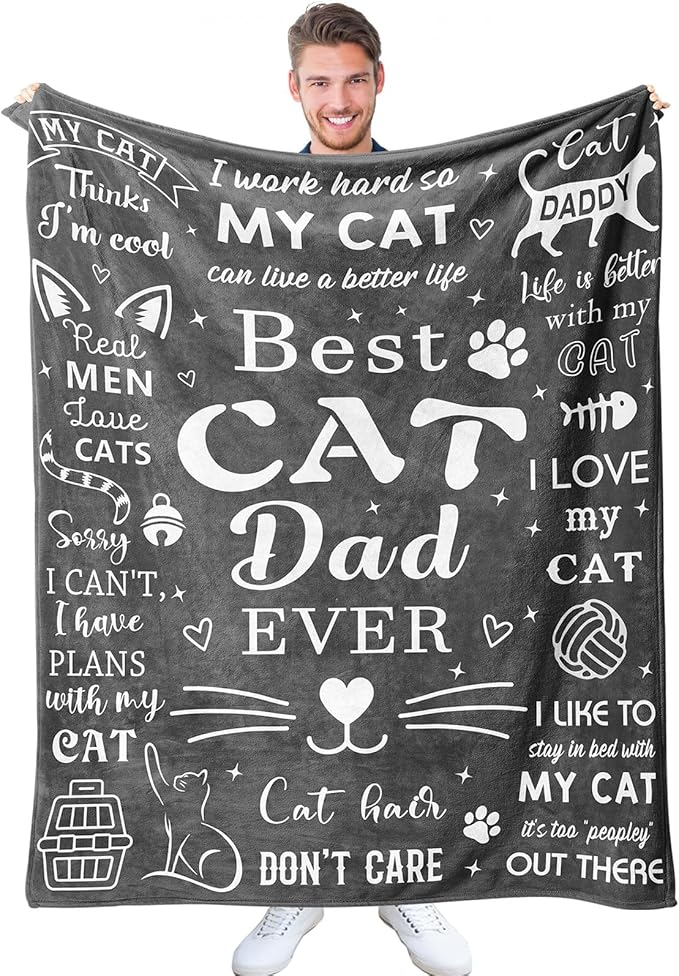 Mosslink Cat Dad Gifts for Men, Cat Lover Gifts for Men, Cat Gifts for Cat Lovers, Cat Themed Gifts for Men, Cat Daddy Gifts, Birthday for Cat Lover, Best Cat Dad Ever Blanket 60"x50"