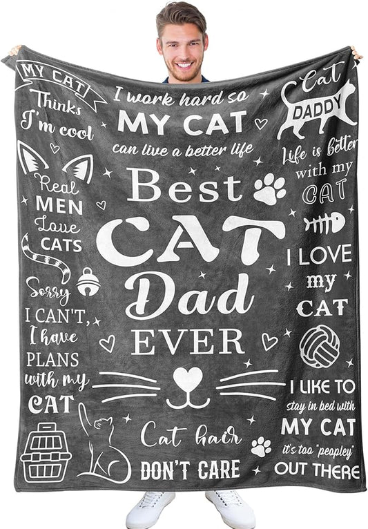 Mosslink Cat Dad Gifts for Men, Cat Lover Gifts for Men, Cat Gifts for Cat Lovers, Cat Themed Gifts for Men, Cat Daddy Gifts, Birthday for Cat Lover, Best Cat Dad Ever Blanket 60"x50"