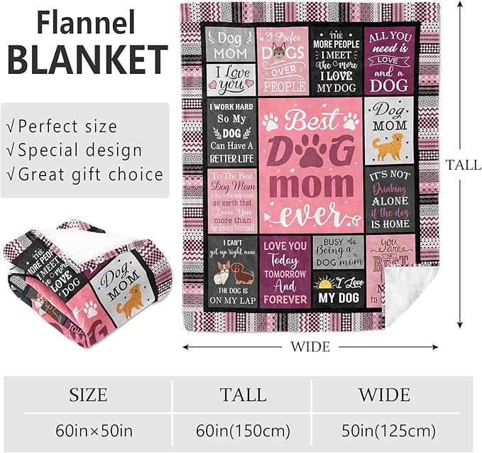 Dog Mom Gifts for Women Blanket 60"x50", Christmas Mothers Day Birthday Gifts for Dog Lover/Lovers/Owner Women
