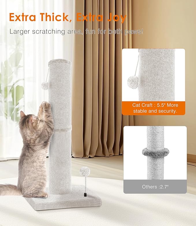 Carpet Craft Cat Scratching Post Heavy Duty for Indoor Large Cats and Adult Cats,Tall and Thicked Cat Scratch Post,Carpet Cat Tree Tower Scratcher with Interactivity Balls,Beige