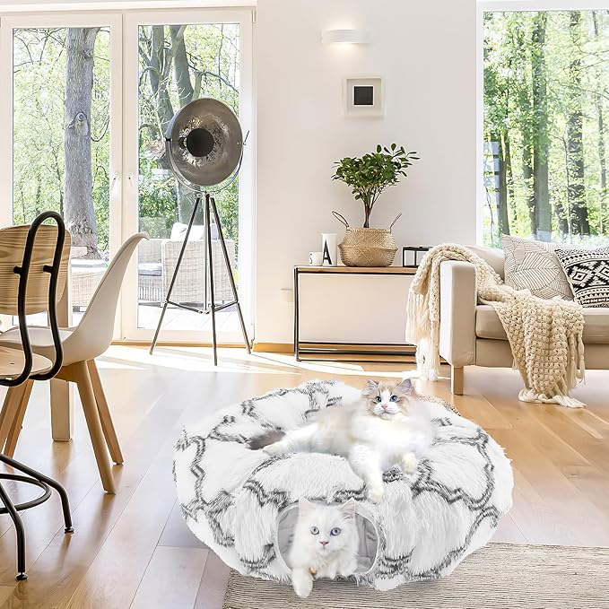 Cat Tunnel Bed,Collapsible Cat Donut Tunnel,Circle Foldable Peekaboo Cat Cave,Enrichment Cat Tube for Indoor Cats,Puppy and Pet