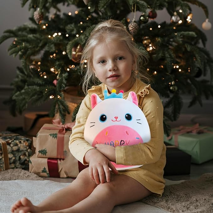 Cat Plush Cute Cat Stuffed Animals with Crown Soft Birthday Gift Cat Plushie Pillow Decor for Kids Boys Girls White 8 inch