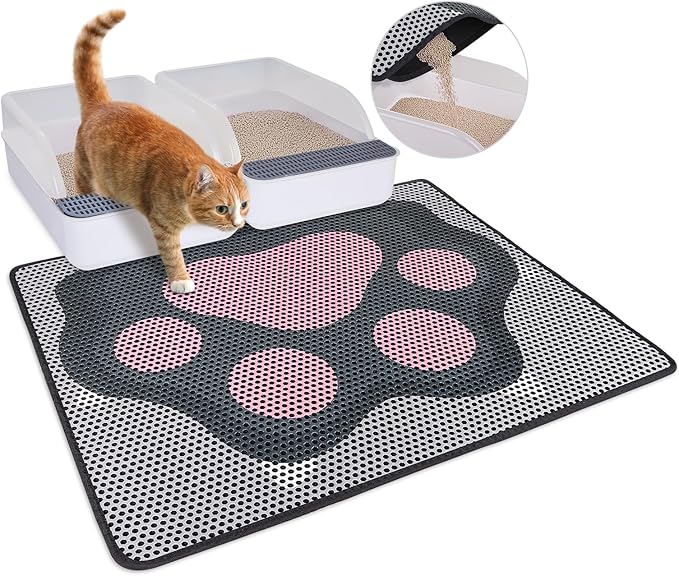 Bienbee Cat Litter Mat, 30"x24" Cat Litter Trapping Mat, Double Layer Litter Mat with Non-Slip Rubber Bottom, Urine and Water Proof, Keeps Floors Clean Cat Claw L