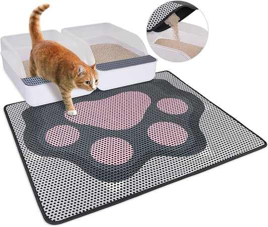 Bienbee Cat Litter Mat, 30"x24" Cat Litter Trapping Mat, Double Layer Litter Mat with Non-Slip Rubber Bottom, Urine and Water Proof, Keeps Floors Clean Cat Claw L