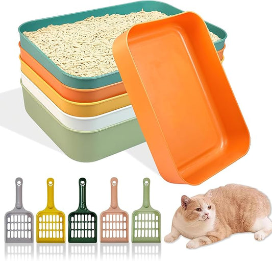 5 Pcs Small Litter Box Set,13.9 x 9.8 x 3 Inch Open Plastic Kitten Litter Pan with 5 Scooper, Low Entry Portable Cat Litter Box Travel Toilet Tray for Small Pet Kitty Bunny Guinea Pig, Easy to Clean