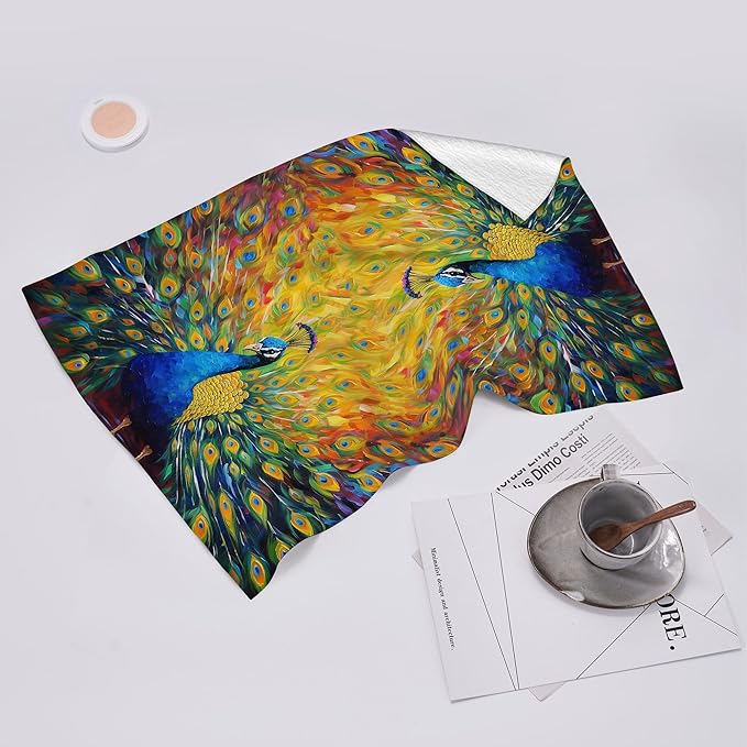 Beautiful Peacock Kitchen Towels Decorative Set of 2 Tea Towels Hand Towels Absorbent Dish Towels for Kitchen Drying Bathroom Farmhouse Home Decor Housewarming Gifts
