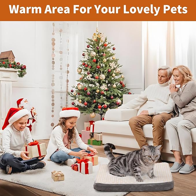 Heated Cat Bed for Cats, Cat Heating Cat for Outdoor or Indoor, Orthopedic Foam Heated Cat Bed for, Waterproof Cat Heating Cat,Auto Temperature Control,(White, 20 * 16 * 1.5 inch)