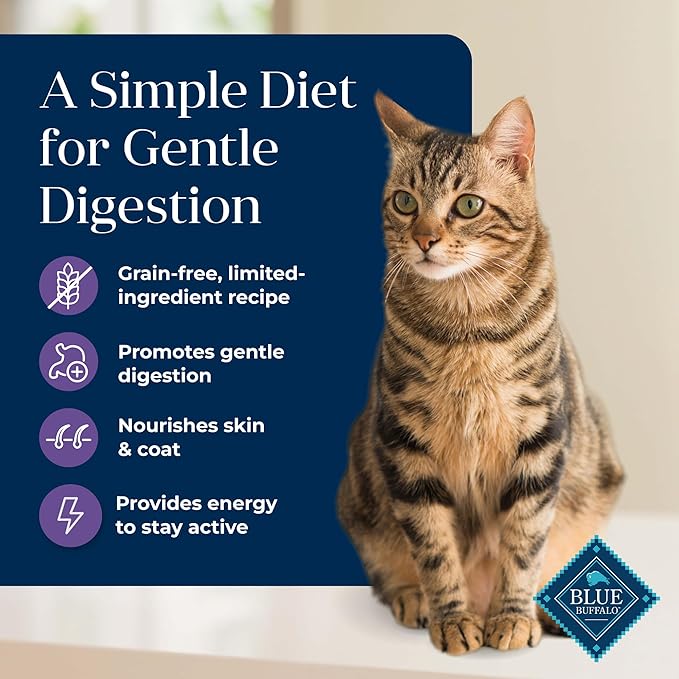 Blue Buffalo Basics Grain-Free Dry Cat Food, Skin & Stomach Care, Limited Ingredient Diet for Mature Indoor Cats, Turkey & Potato Recipe, 5-lb. Bag