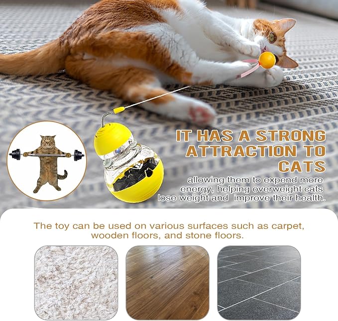 Cat Interactive Toys forcat Wand Toy Indoor cat nip Toys cat cat Wand Toy Cat Kitten Wand Toy Weight Loss Kitty Funny Balls Slow Food Dispenser Feeder Yellow