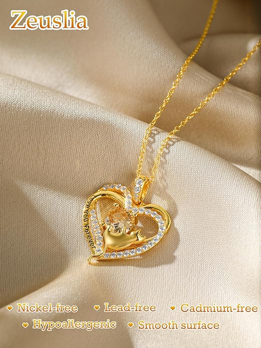 Birthstone Cat Necklaces,925 Sterling Silver Cat Necklace Heart Pendant for Women,Dainty Animal Jewelry for Her,Wedding Anniversary Birthday Gifts for Women Mom Grandma