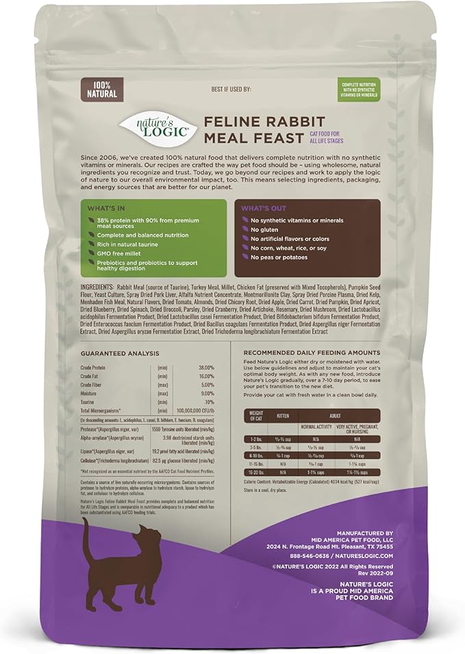Nature's Logic Feline Rabbit Meal Feast, 3.3Lb
