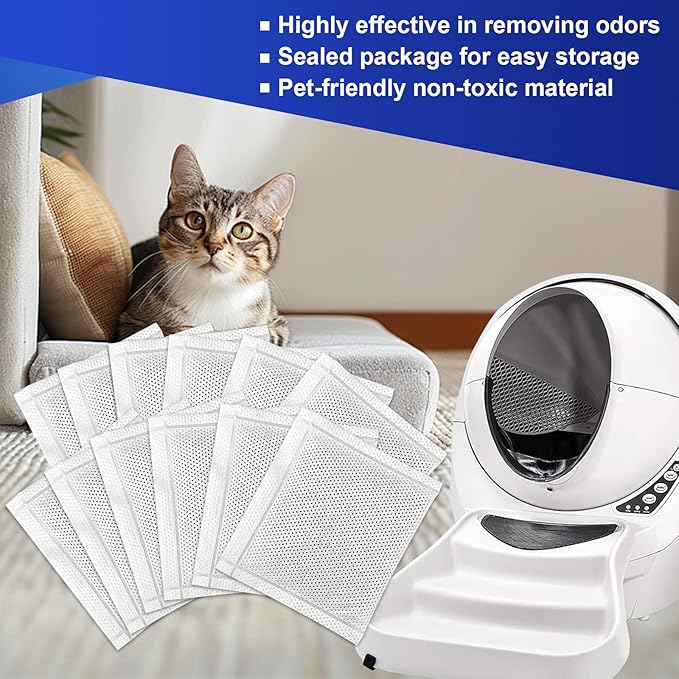 12PCS Cat Litter Deodorizer, Cat Litter Odor Eliminator with Double-sided Tape Compatible with Litter-Robot 3, Litter-Robot 4 and Traditional Cat Litter Box for Absorbing Odors Keep Air Fresh