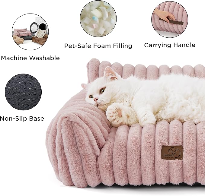 Bedsure Cute Dog Couch for Pets - Fluffy Dog Sofa with Premium Soft Corduroy Fleece, Dog Couch Bed with Washable Cover, Supportive Dog Sofa Bed for Medium Large Dogs, 36inch, Blush Pink
