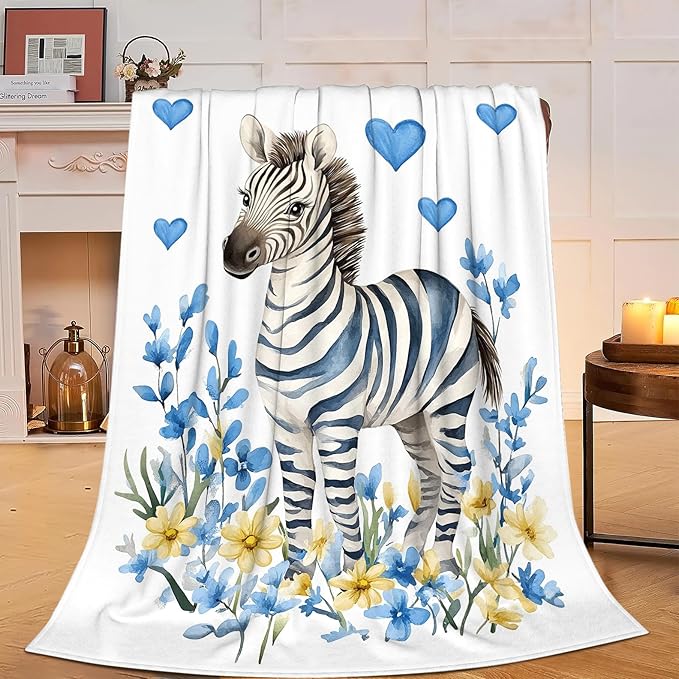 Soft Cozy Zebra Plush Throw Blanket, Super Warm Grassland Animals Fleece Fuzzy Bedding Decor, Zebra Gifts for Kids Girls Boys Women, 60"X80"