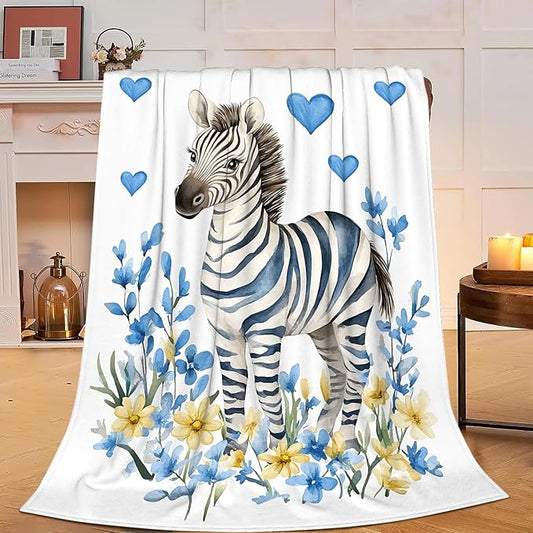 Soft Cozy Zebra Plush Throw Blanket, Super Warm Grassland Animals Fleece Fuzzy Bedding Decor, Zebra Gifts for Kids Girls Boys Women, 60"X80"